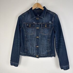 Gap‎ Denim Jacket Women's Size Small Blue Jean Button D1stressed Pockets Casual